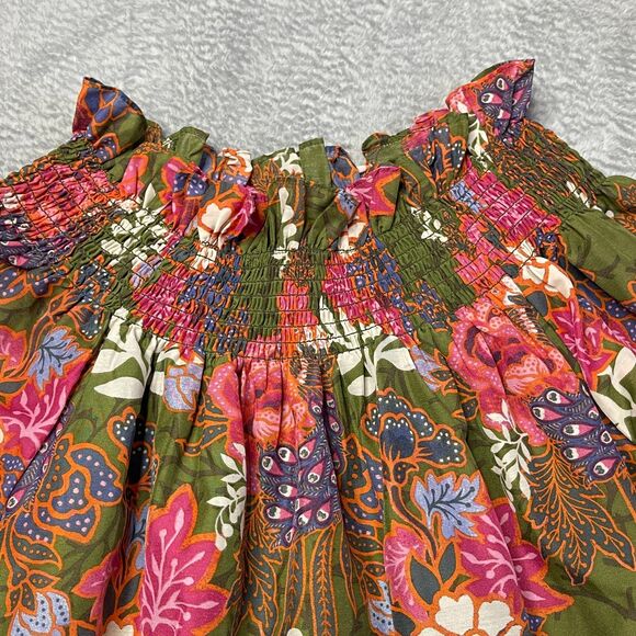 J. Marie Smocked Neck Olive Floral Boho Dress Size M - Picture 8 of 14